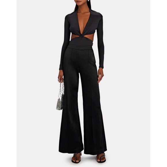JONATHAN SIMKHAI Jordana Duchesse-Satin Black Bootcut Pants Size 14 NWT